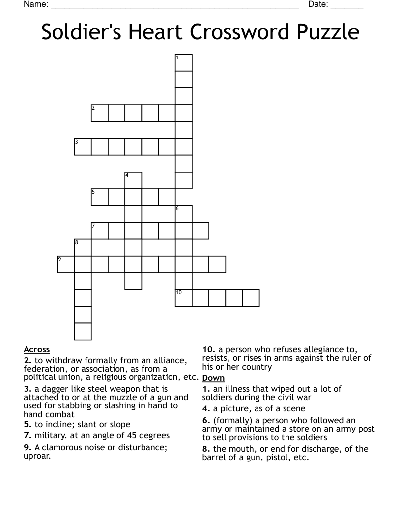 Soldier s Heart Crossword Puzzle WordMint Soldier s Heart Crossword Puzzle WordMint