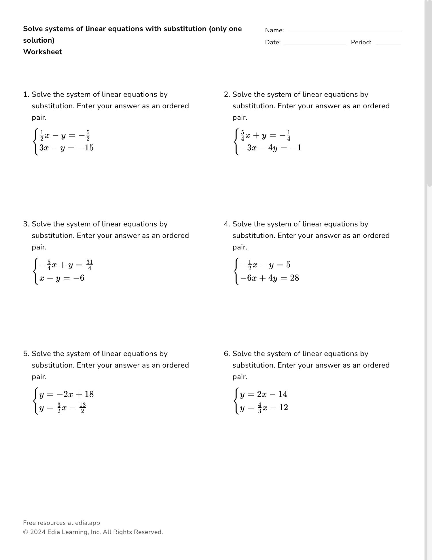 Solve Systems Of Linear Equations With Substitution only One Solution Worksheet Solve Systems Of Linear Equations With Substitution only One Solution Worksheet