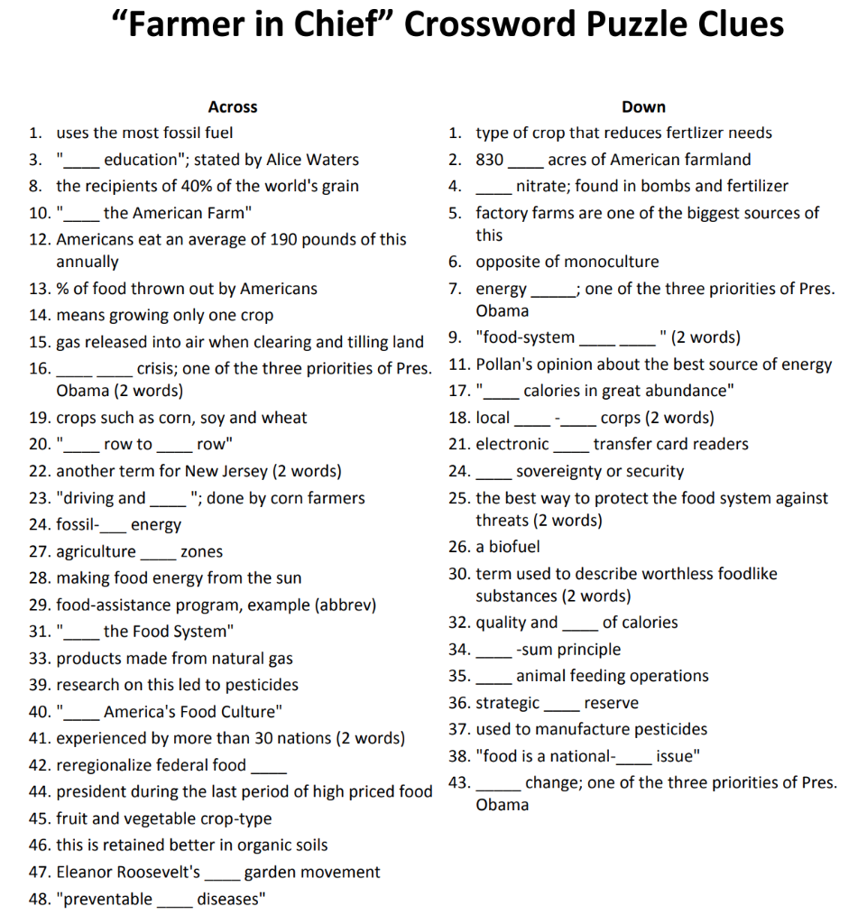 Solved Farmer In Chief Crossword Puzzle Clues Across Down Chegg Solved Farmer In Chief Crossword Puzzle Clues Across Down Chegg