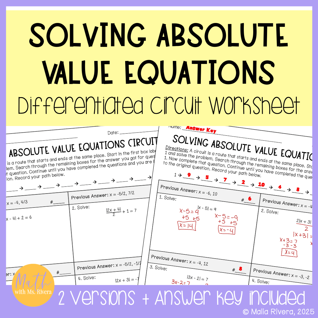 solving absolute value equations worksheet