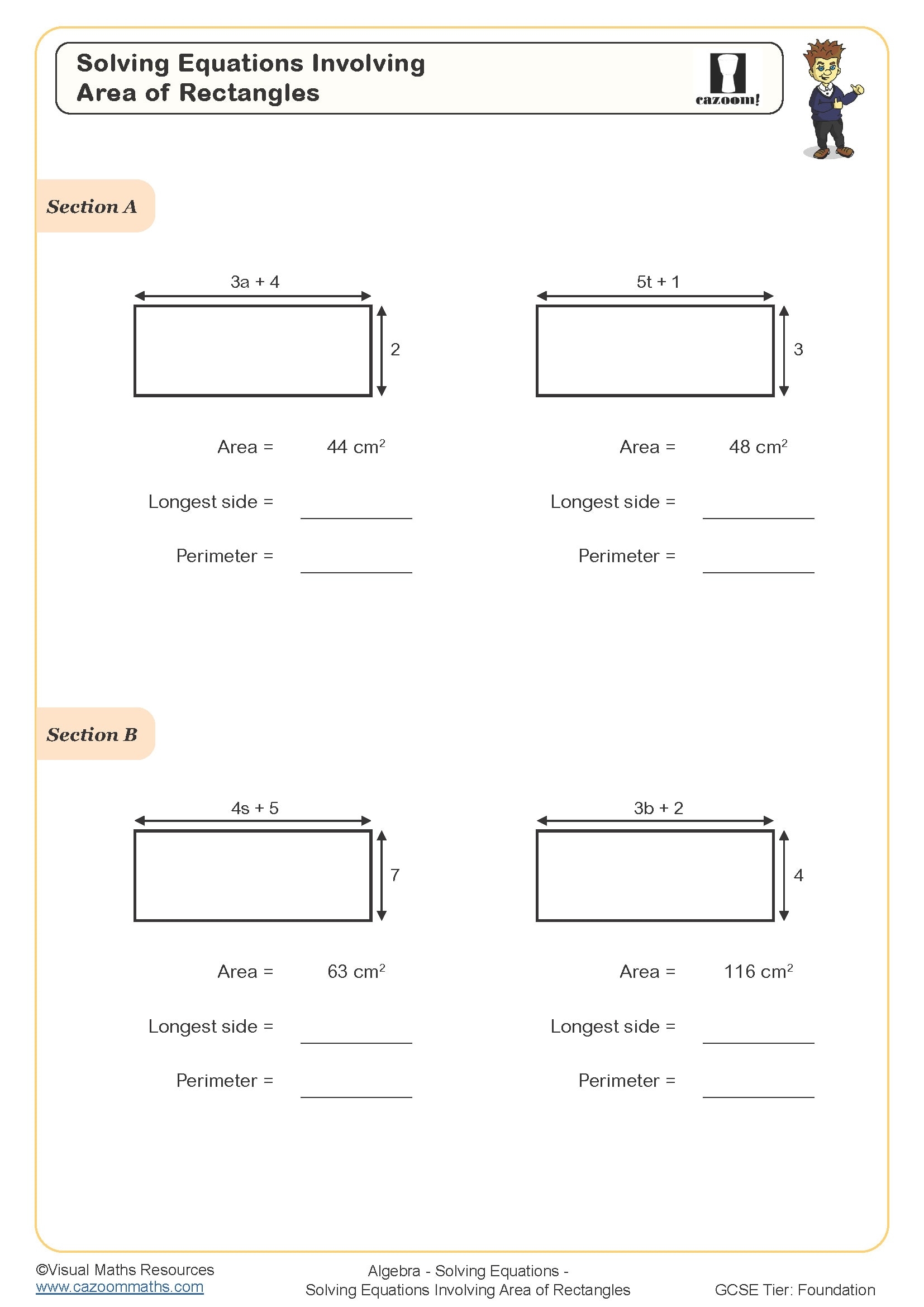 Solving Equations Involving Area Of Rectangles Worksheet Cazoom Maths Worksheets Solving Equations Involving Area Of Rectangles Worksheet Cazoom Maths Worksheets