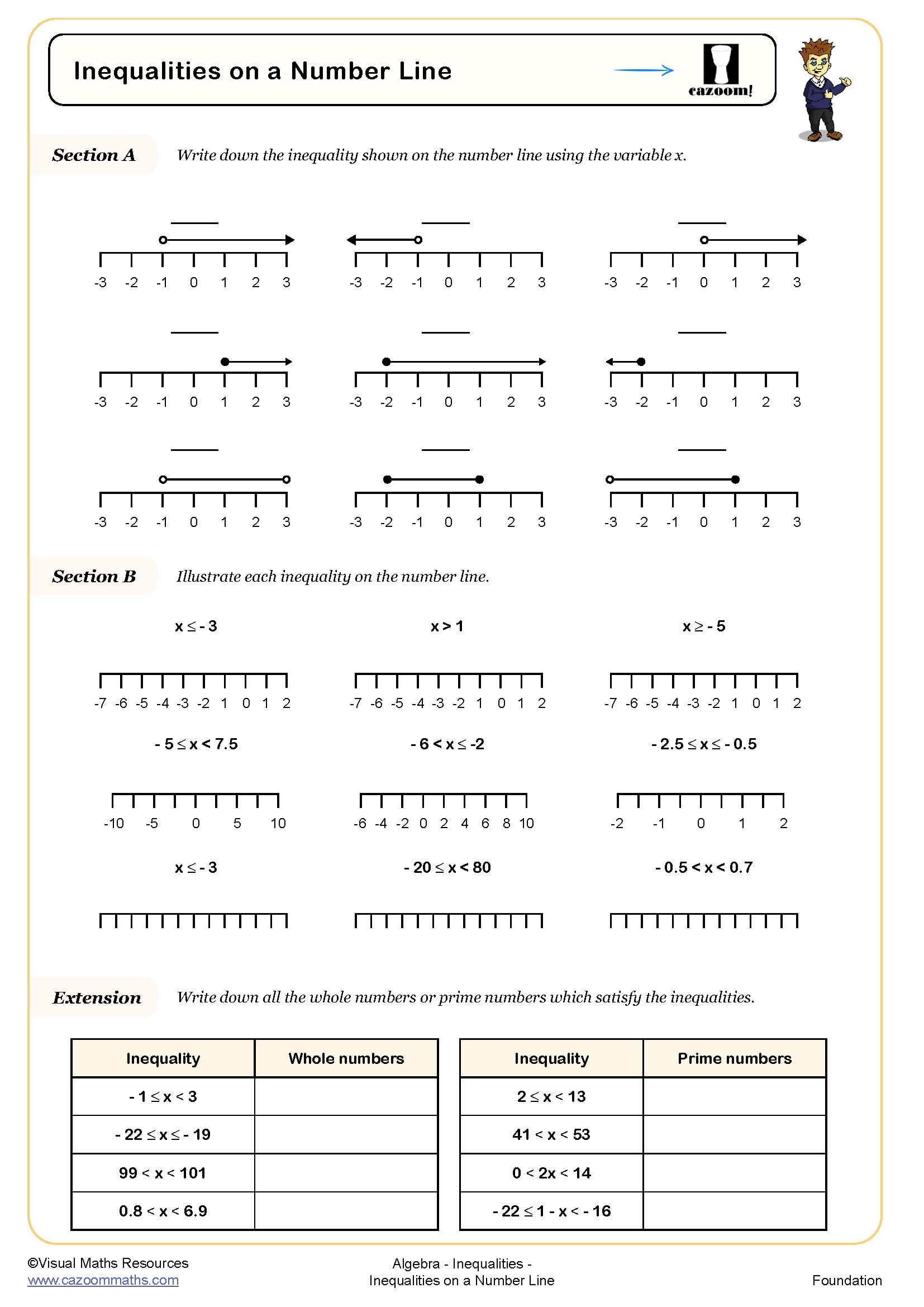 inequality math worksheets