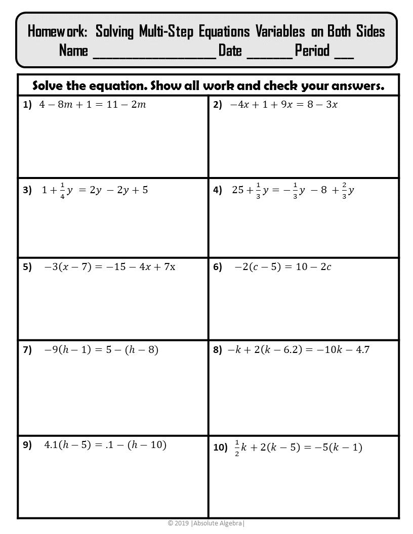 multi-step equations worksheet
