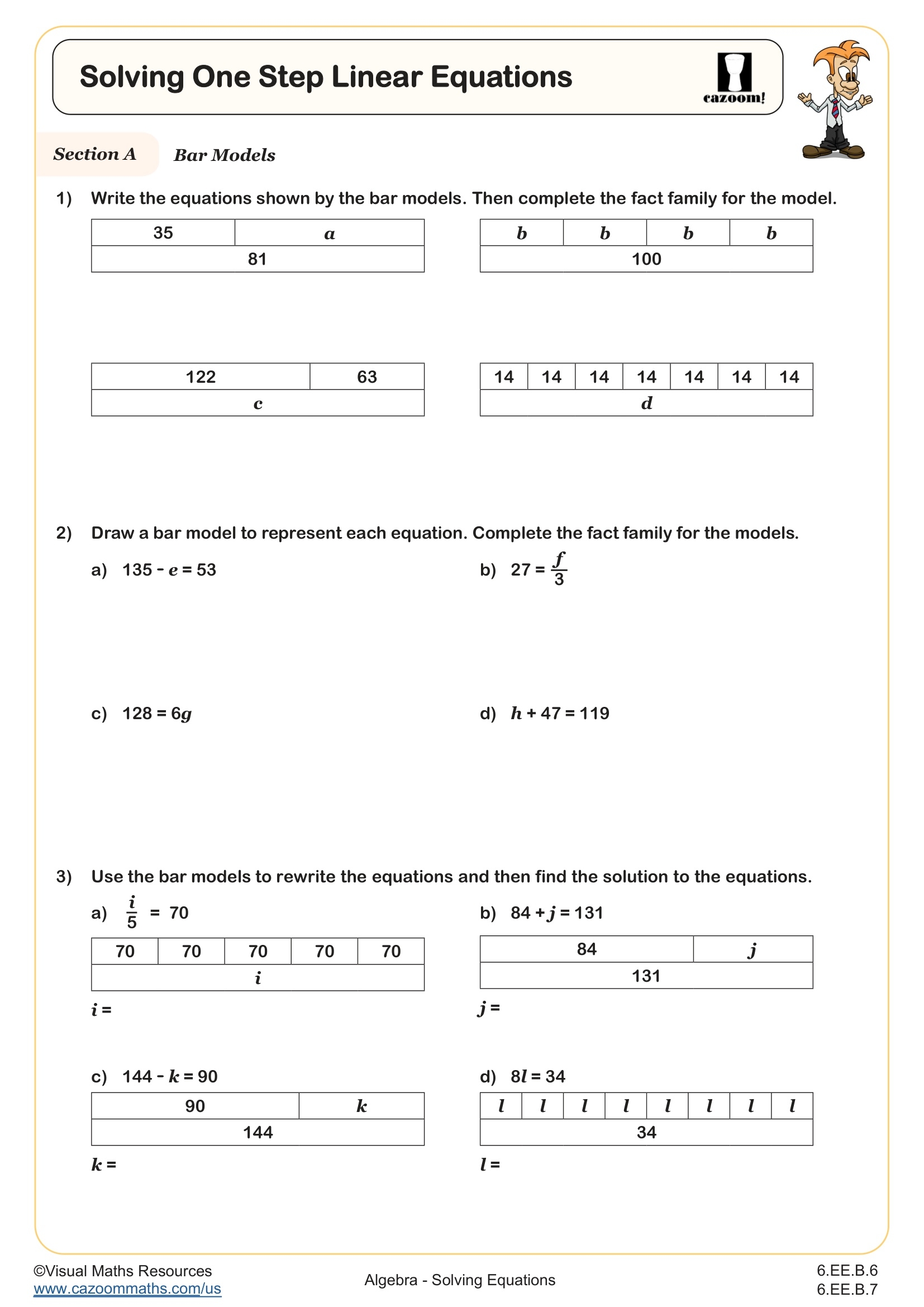 Solving One Step Linear Equations Worksheet Fun And Engaging 6th Grade And 6th Grade Algebra Worksheet Cazoom Math Solving One Step Linear Equations Worksheet Fun And Engaging 6th Grade And 6th Grade Algebra Worksheet Cazoom Math