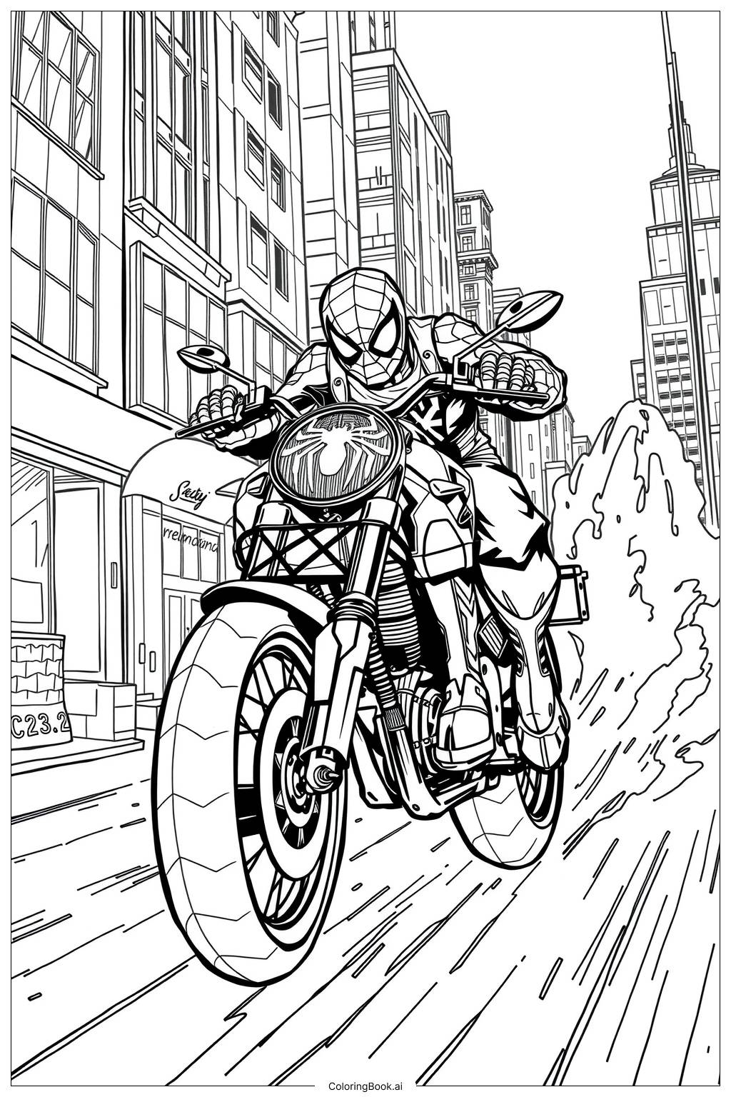 Spiderman Motorcycle Chase Coloring Page Free PDF PNG Printable Spiderman Motorcycle Chase Coloring Page Free PDF PNG Printable