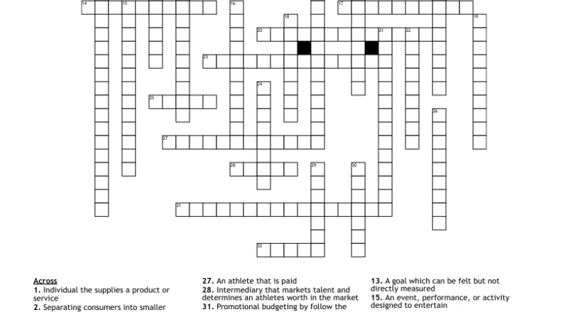 Sports And Entertainment Marketing Crossword WordMint