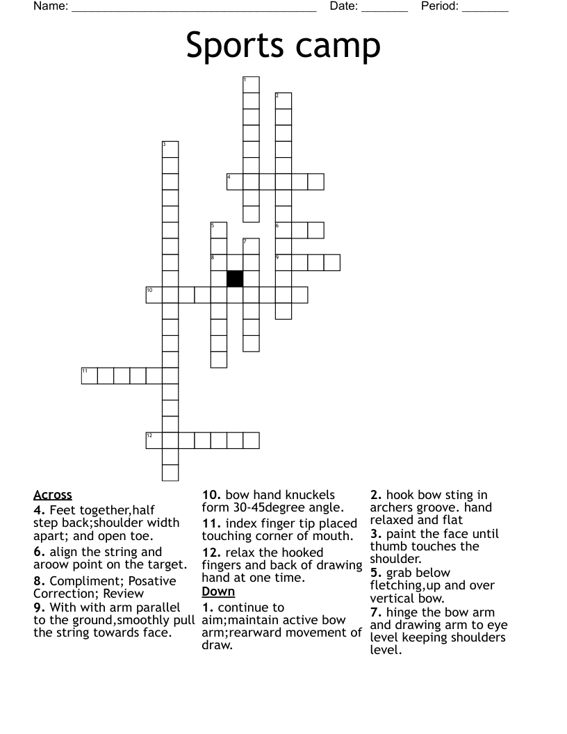 Sports Camp Crossword WordMint Sports Camp Crossword WordMint