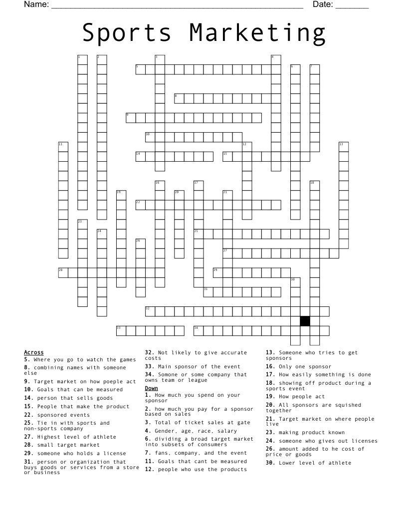 Sports Marketing Crossword WordMint
