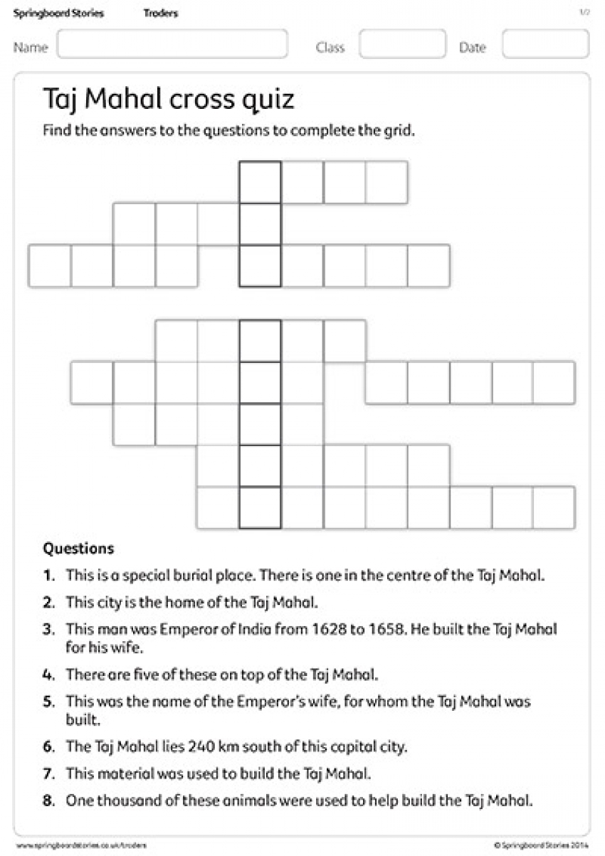 Springboard Stories Taj Mahal Cross Quiz