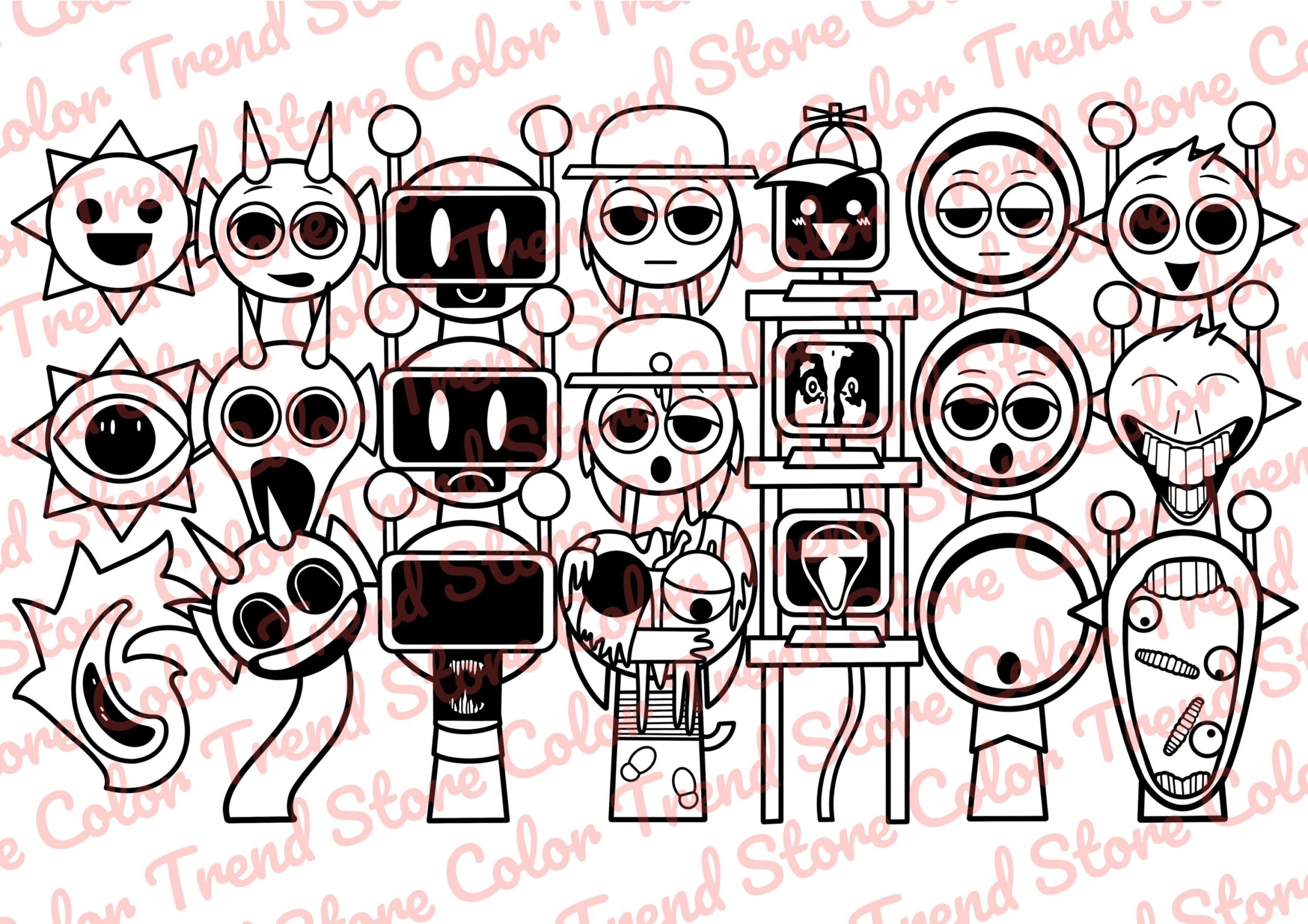Sprunki Coloring Page 1 PNG And 1 PDF A4 Size For Personal Use Only Etsy