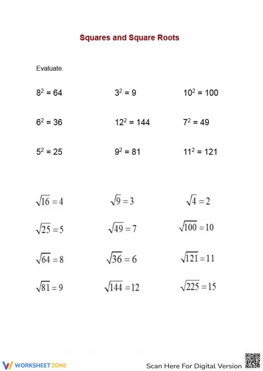 squares and square roots worksheet squares and square roots worksheet