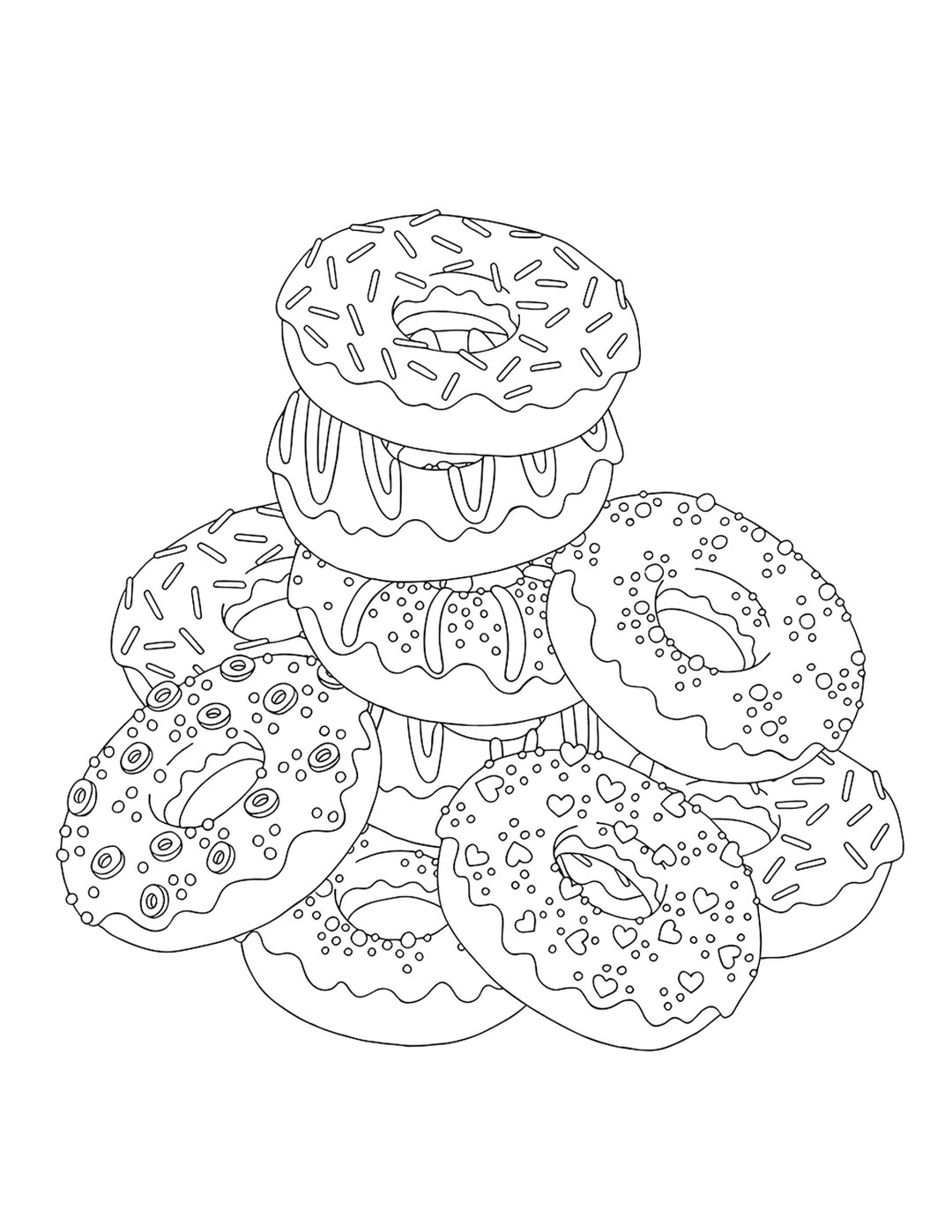 Stack Of Donuts Coloring Page Etsy Stack Of Donuts Coloring Page Etsy
