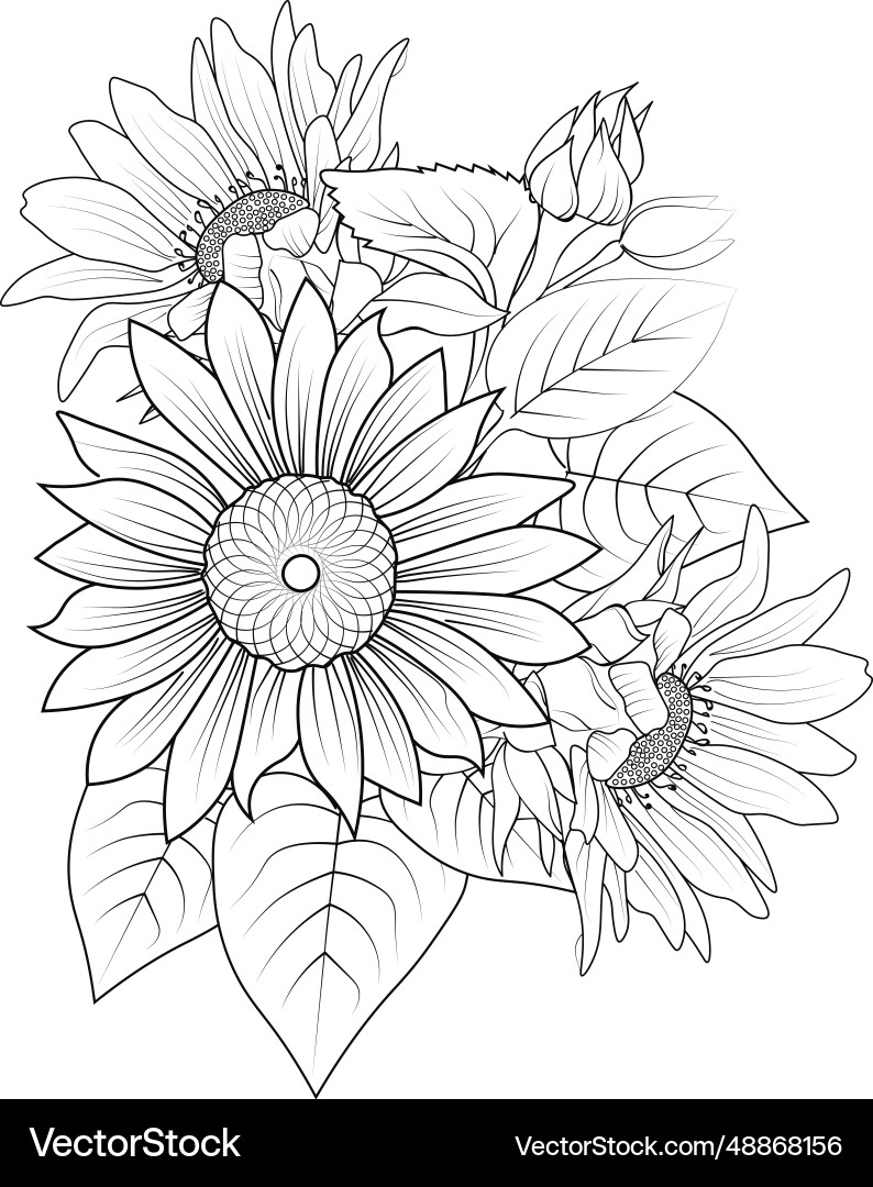 Stencil Sunflower Tattoo Outline Drawings Royalty Free Vector VectorStock
