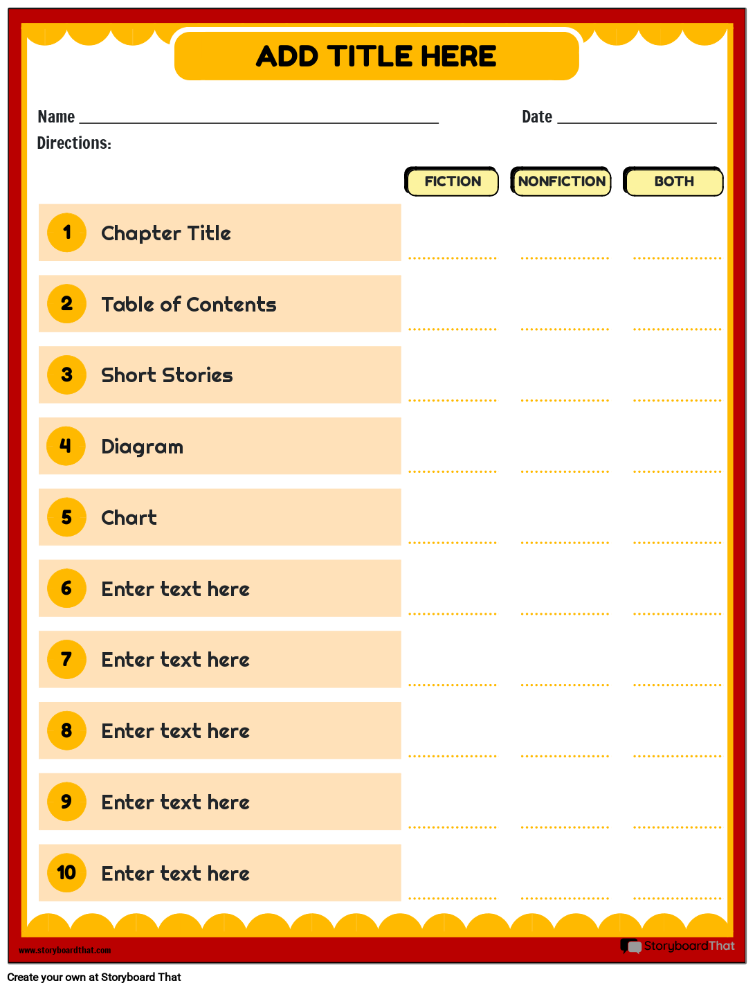 Storyboard That Text Features Worksheets For Reading