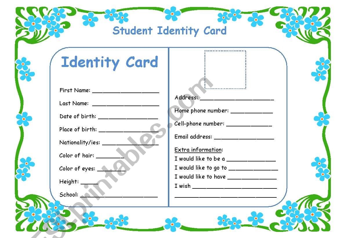 identification card worksheet