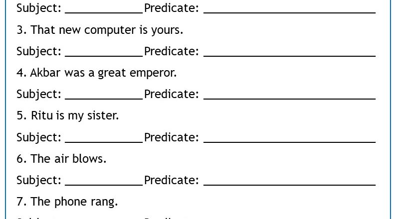 Subject And Predicate Worksheets