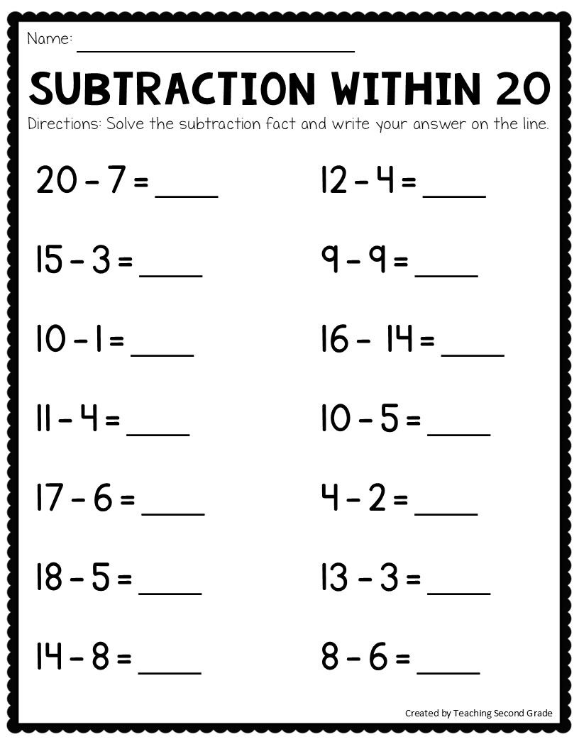 Subtraction Facts To 20 Worksheets No Prep Math Worksheets For 1st 2nd Grade Teaching Ideas Made Easy Subtraction Facts To 20 Worksheets No Prep Math Worksheets For 1st 2nd Grade Teaching Ideas Made Easy