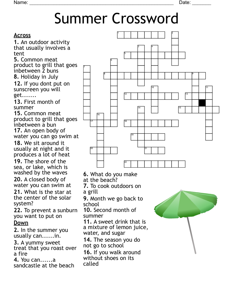 Summer Crossword WordMint Summer Crossword WordMint