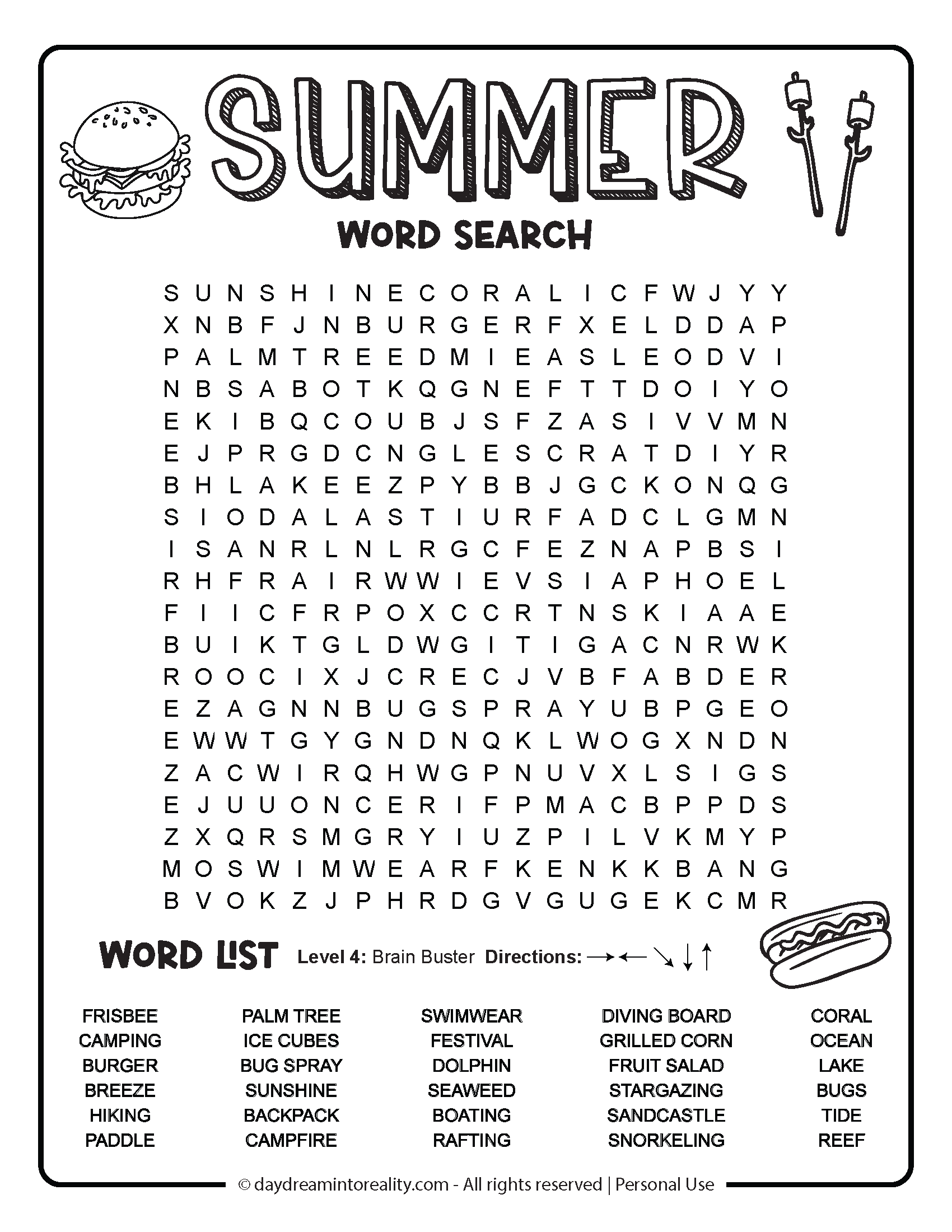 Summer Word Search Free PDF Printables 6 Levels Of Difficulty Daydream Into Reality