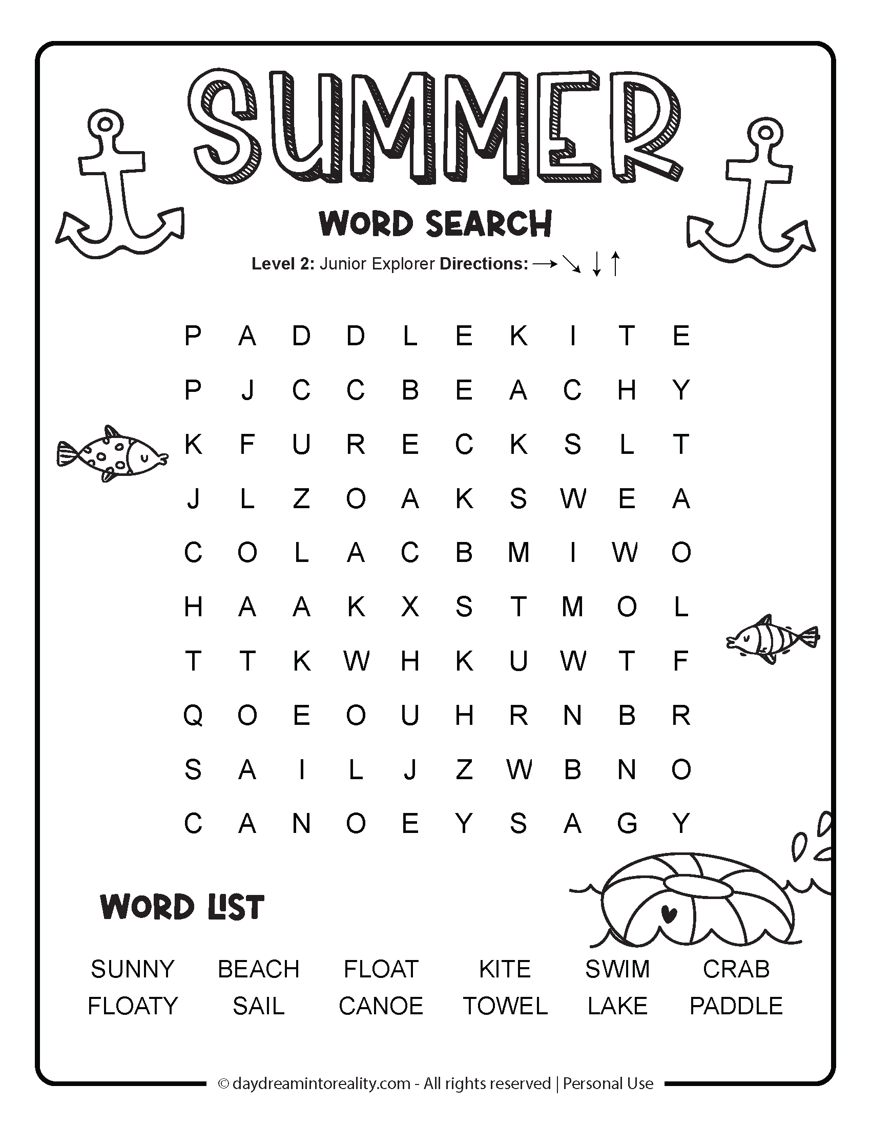 Summer Word Search Free PDF Printables 6 Levels Of Difficulty Daydream Into Reality