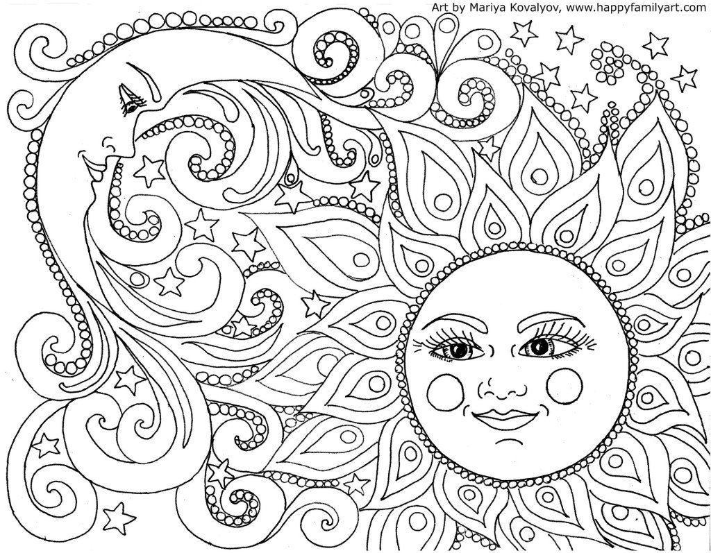 Sun And Moon Adult Coloring Page Etsy