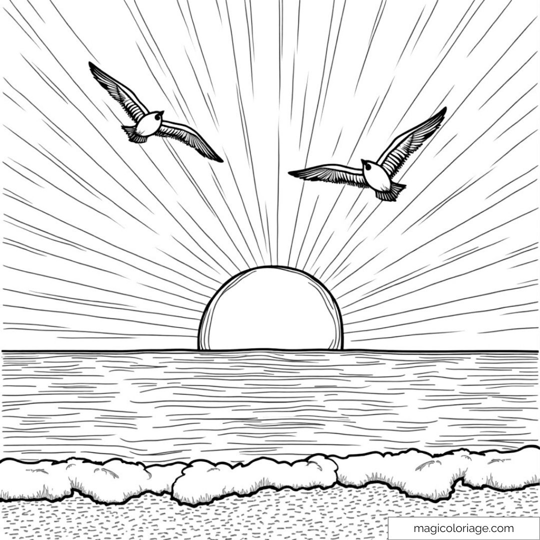 Sunset Coloring Page With Birds In Flight Sunset Coloring Page With Birds In Flight