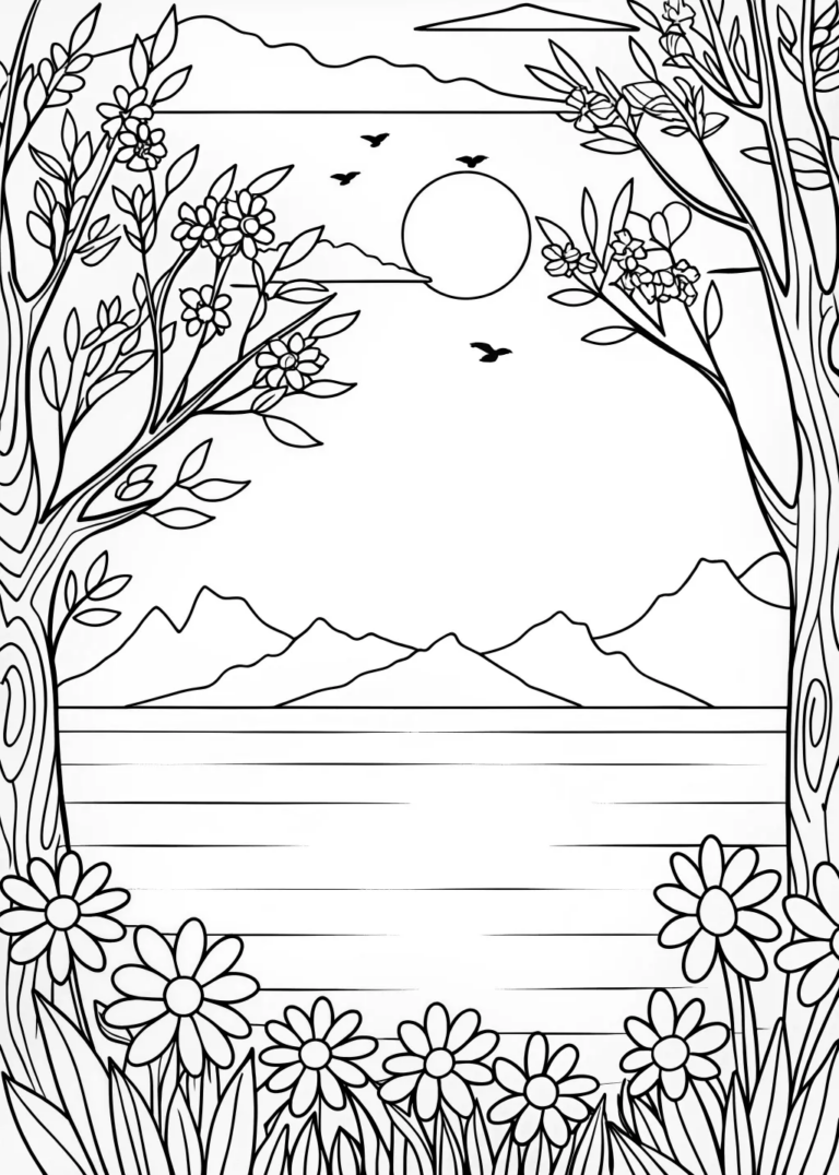 Sunset Serenity By The Lake Coloring Page Free Printable Sunset Serenity By The Lake Coloring Page Free Printable