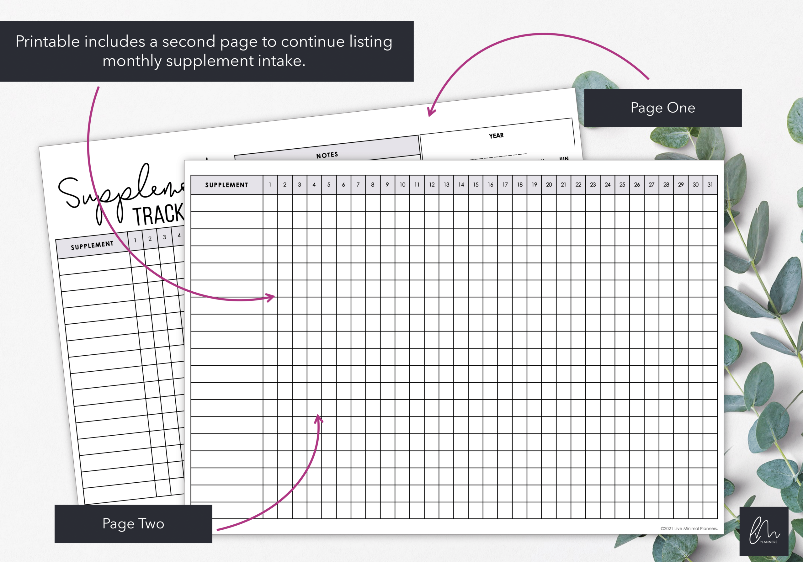 Supplement Tracker Instant Download Live Minimal