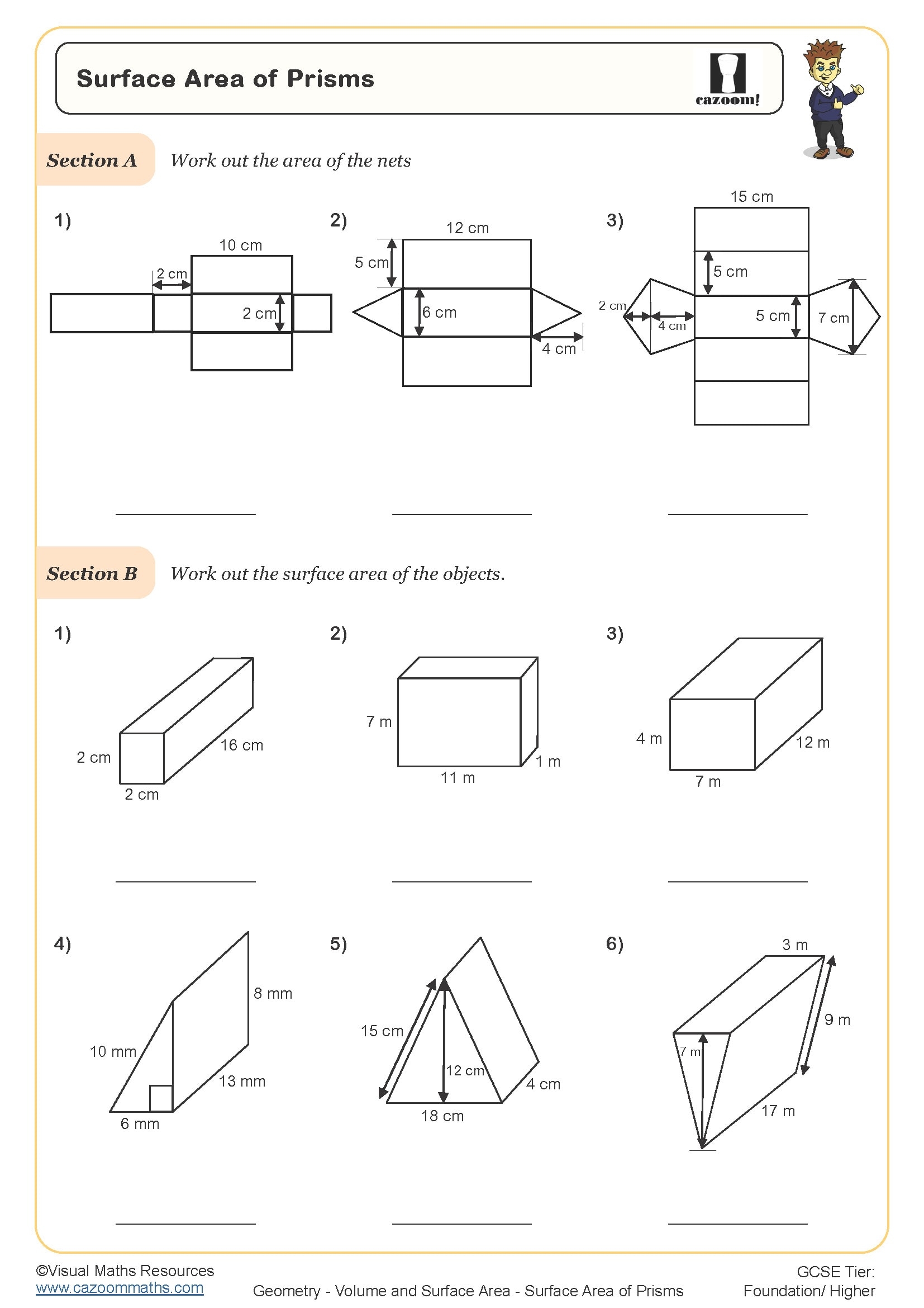 Surface Area Of Prisms Worksheet Printable Maths Worksheets Surface Area Of Prisms Worksheet Printable Maths Worksheets