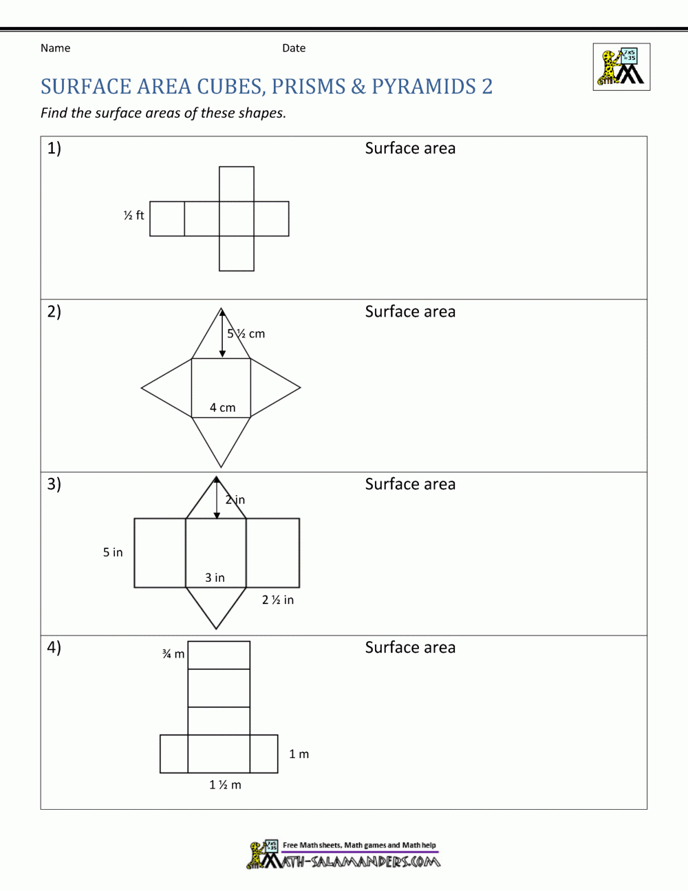 surface area worksheet surface area worksheet