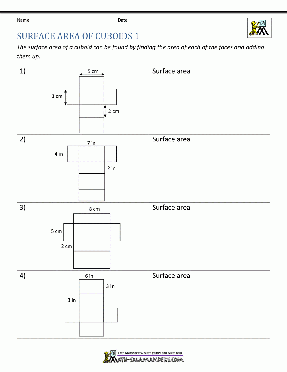 Surface Area Worksheet 6th Grade Surface Area Worksheet 6th Grade
