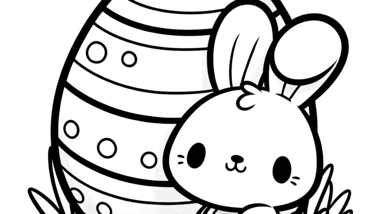 Sweet Easter Bunny With A Huge Easter Egg Simple Coloring Page Free
