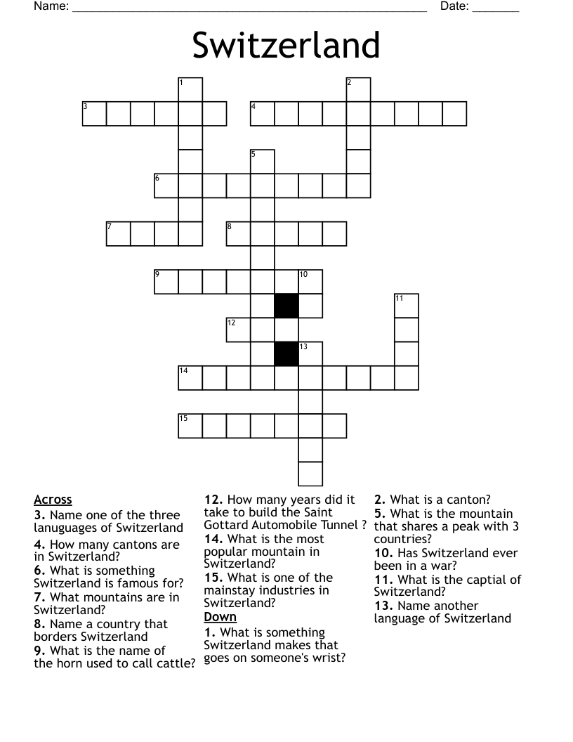 Switzerland Crossword WordMint
