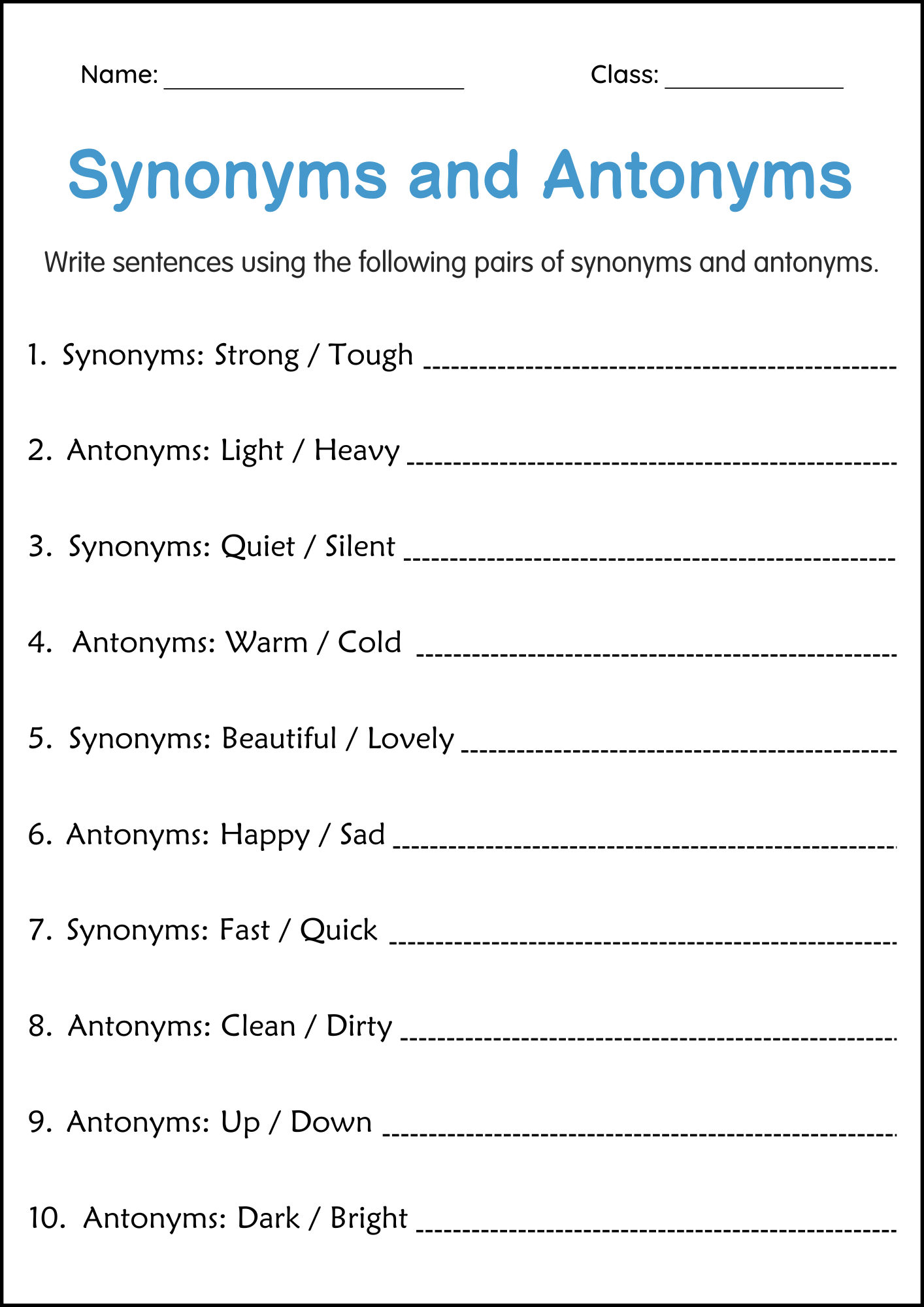 Synonyms And Antonyms Grammar Worksheet For Grade 2 Made By Teachers