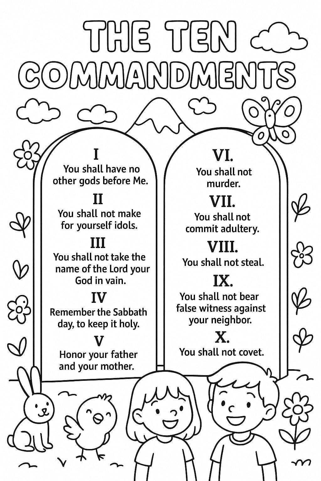 Ten Commandments Coloring Page Christian Bible Printable For Kids Sunday School Activity Sheet Religious Learning Worksheet Etsy