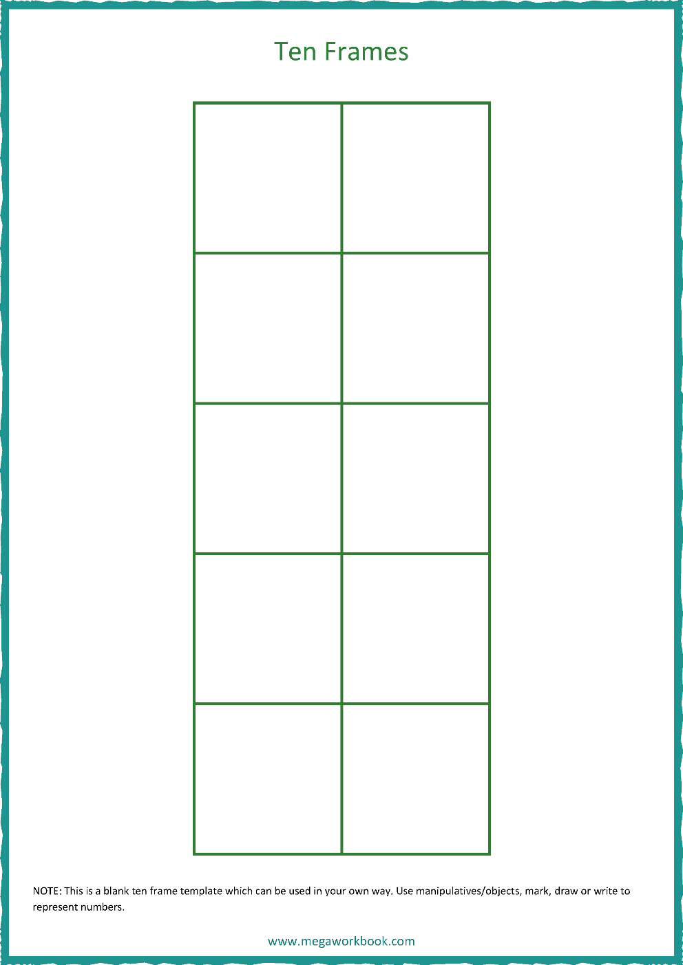 Ten Frame Template Blank Ten Frames Double Ten Frames MegaWorkbook