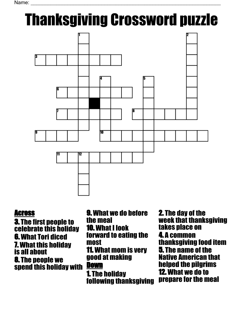 Thanksgiving Crossword Puzzle WordMint Thanksgiving Crossword Puzzle WordMint