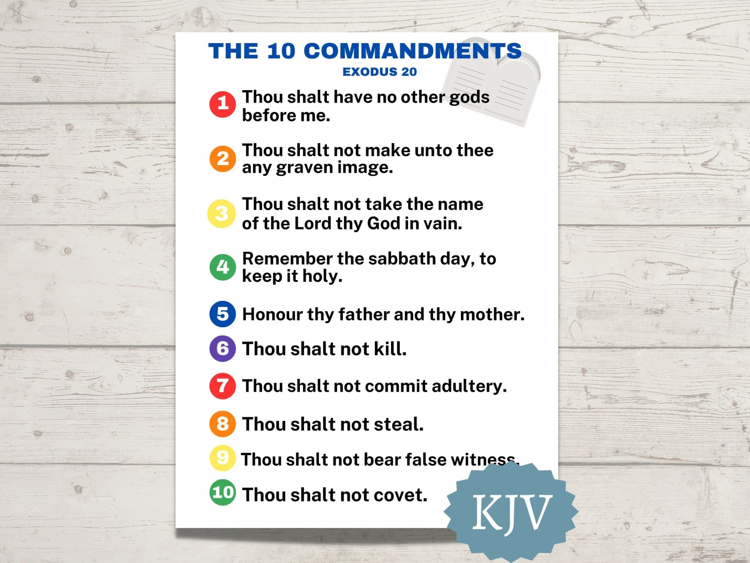 The 10 Commandments Printable KJV Sunday School Poster Of The 10 Commandments List Of The 10 Commandments For Kids Etsy