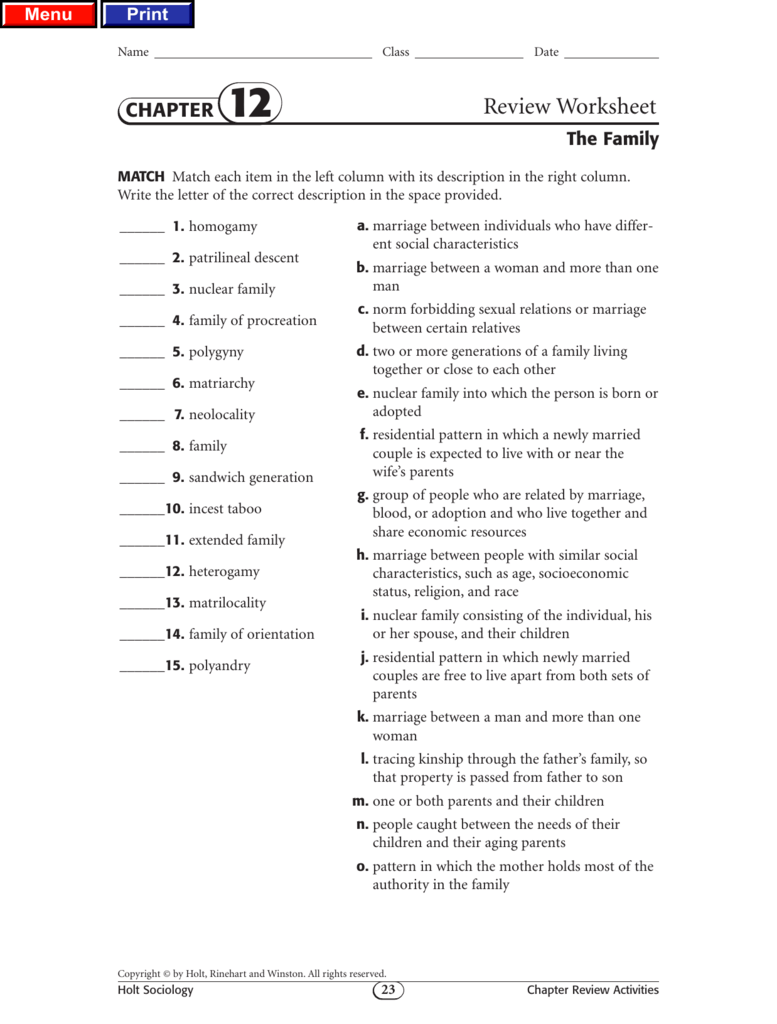 The Family Sociology Review Worksheet For High School The Family Sociology Review Worksheet For High School