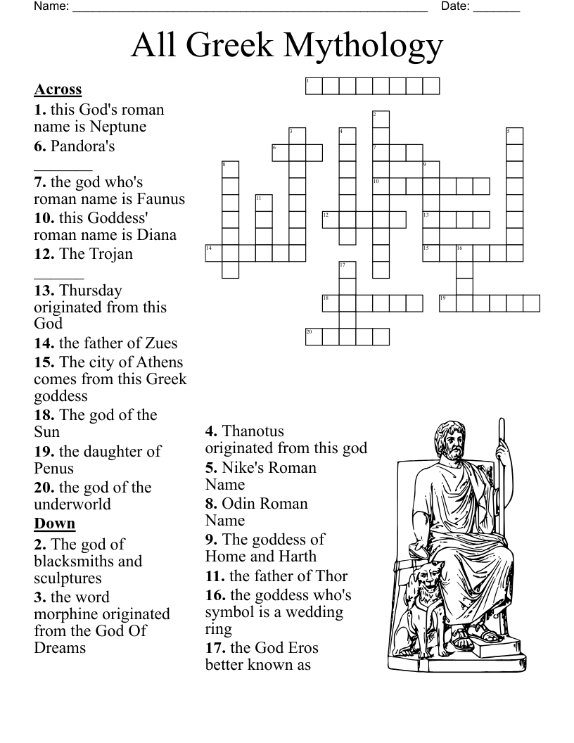 The Greek Gods Crossword WordMint The Greek Gods Crossword WordMint