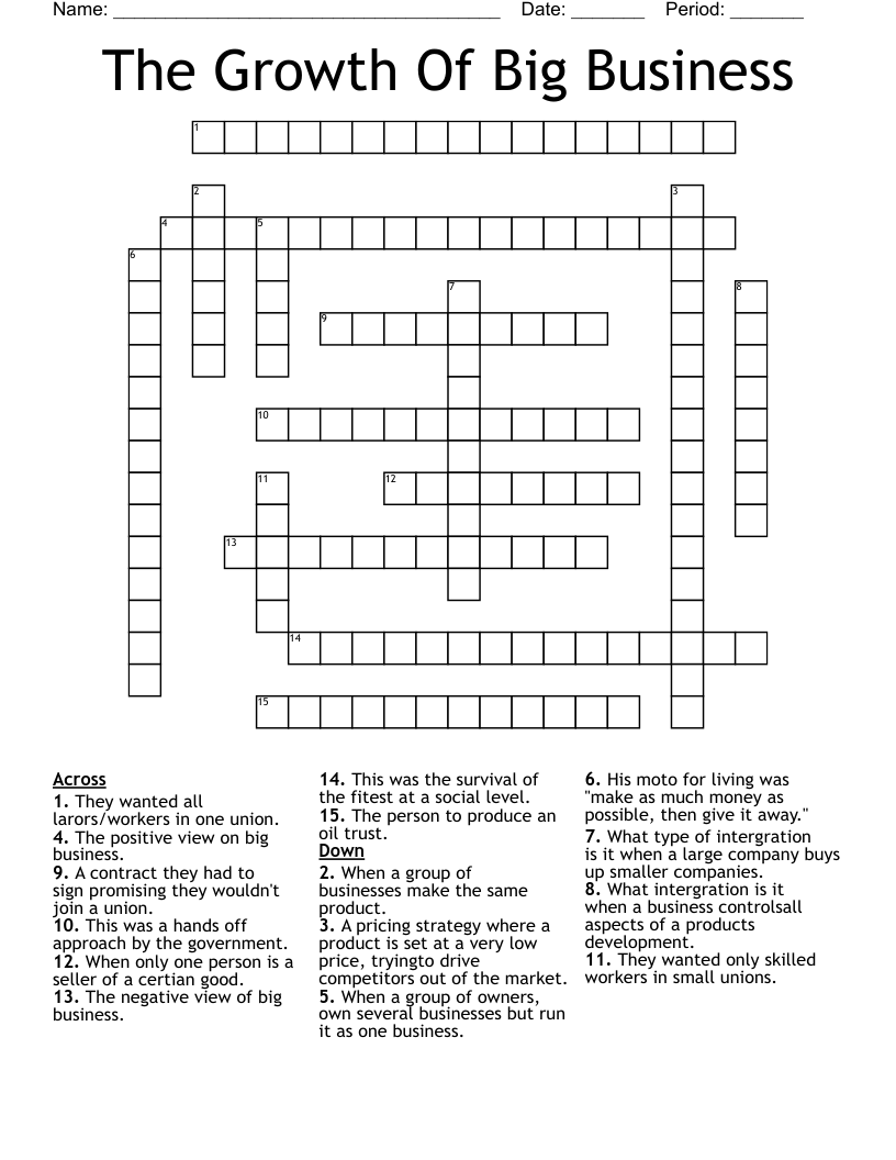 The Growth Of Big Business Crossword WordMint The Growth Of Big Business Crossword WordMint