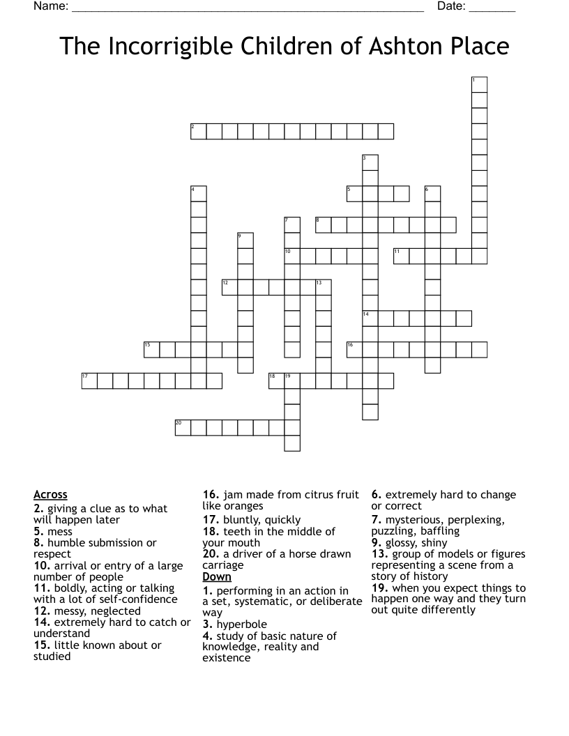 The Incorrigible Children Of Ashton Place Crossword WordMint The Incorrigible Children Of Ashton Place Crossword WordMint