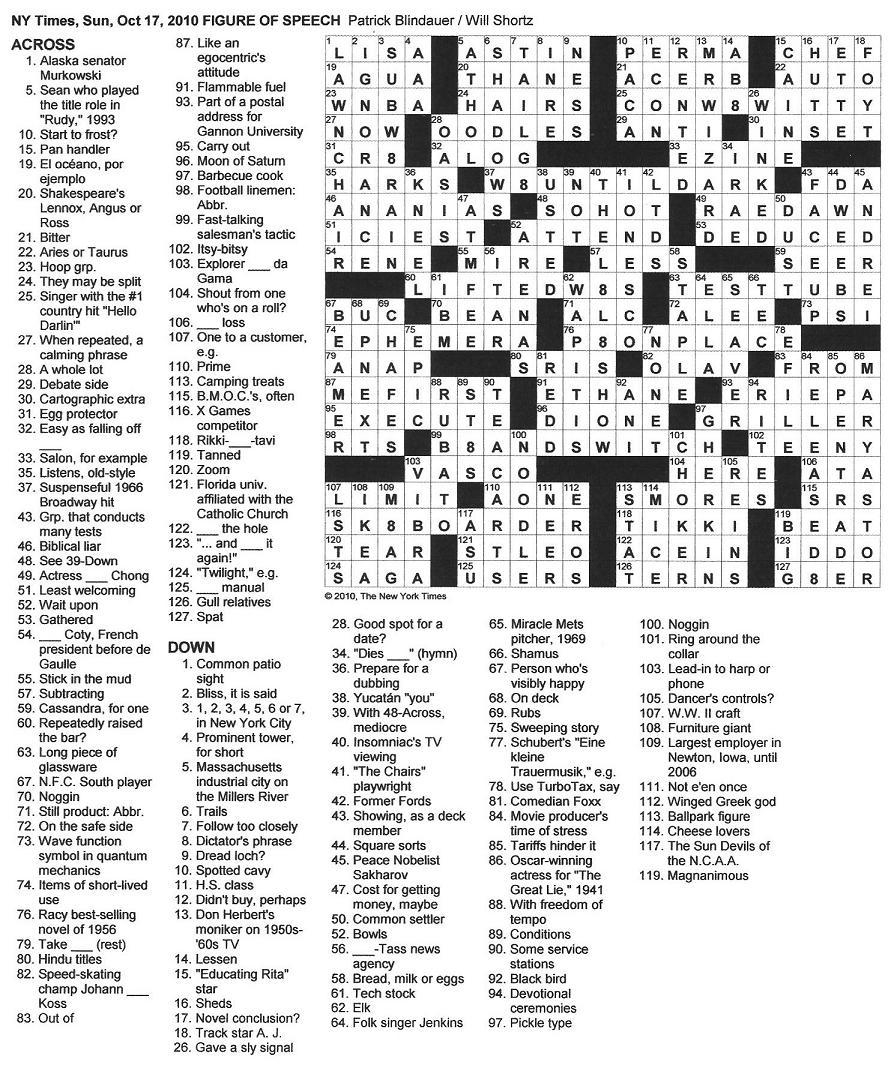 The New York Times Crossword In Gothic 10 17 10 Figure Of Speech