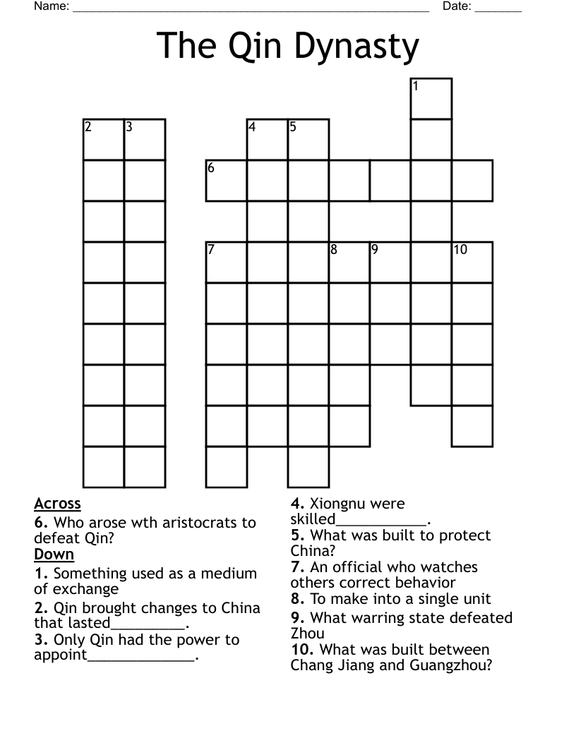 The Qin Dynasty Crossword WordMint