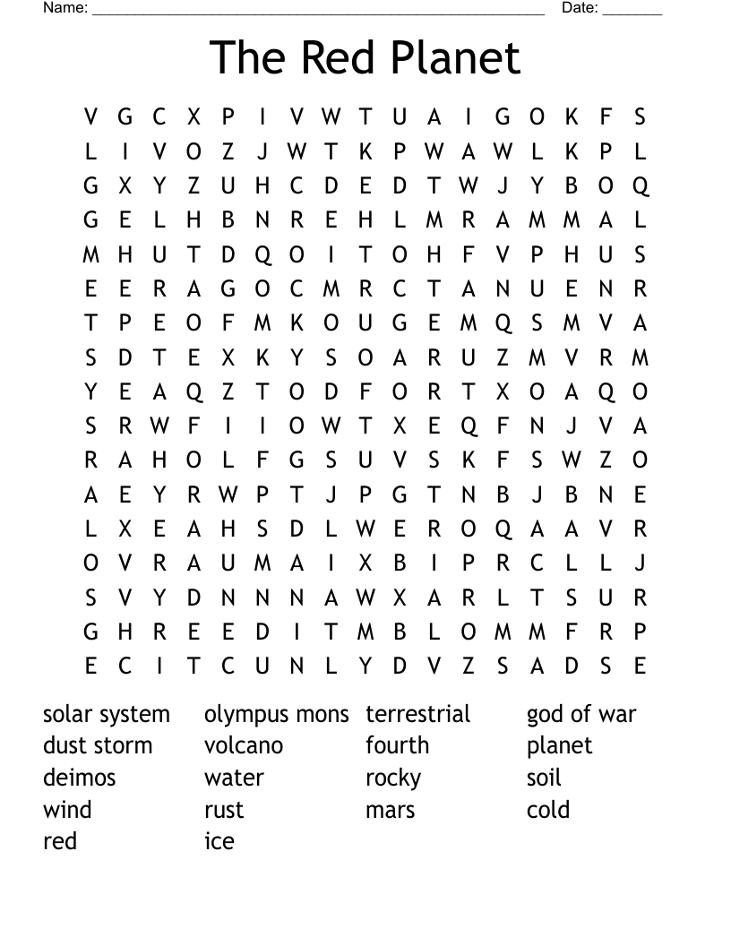 The Red Planet Word Search WordMint The Red Planet Word Search WordMint