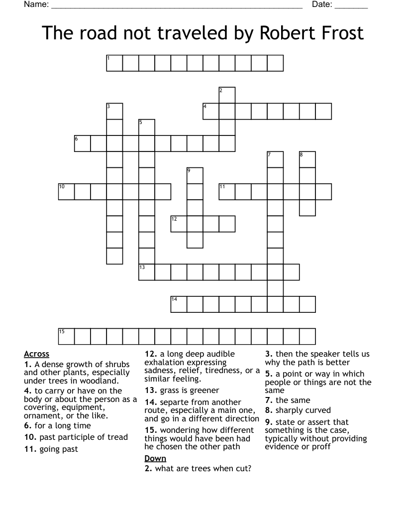 The Road Not Traveled By Robert Frost Crossword WordMint The Road Not Traveled By Robert Frost Crossword WordMint
