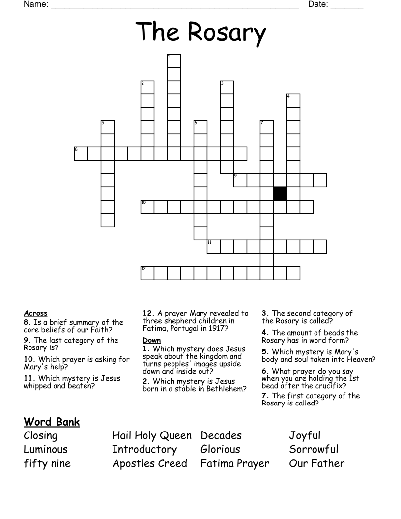 The Rosary Crossword WordMint The Rosary Crossword WordMint