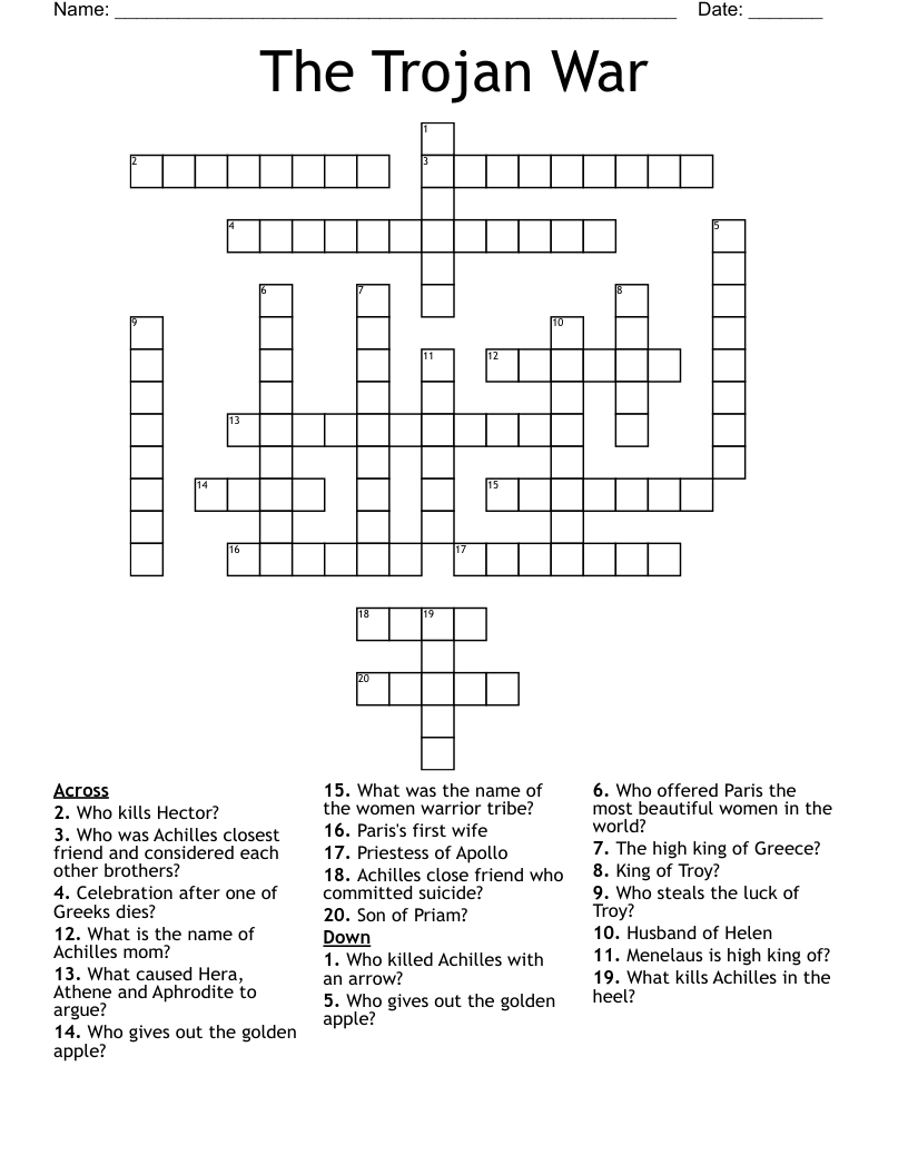 The Trojan War Crossword WordMint The Trojan War Crossword WordMint