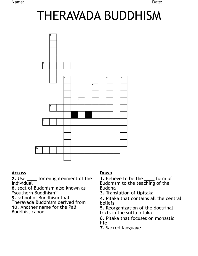 THERAVADA BUDDHISM Crossword WordMint THERAVADA BUDDHISM Crossword WordMint