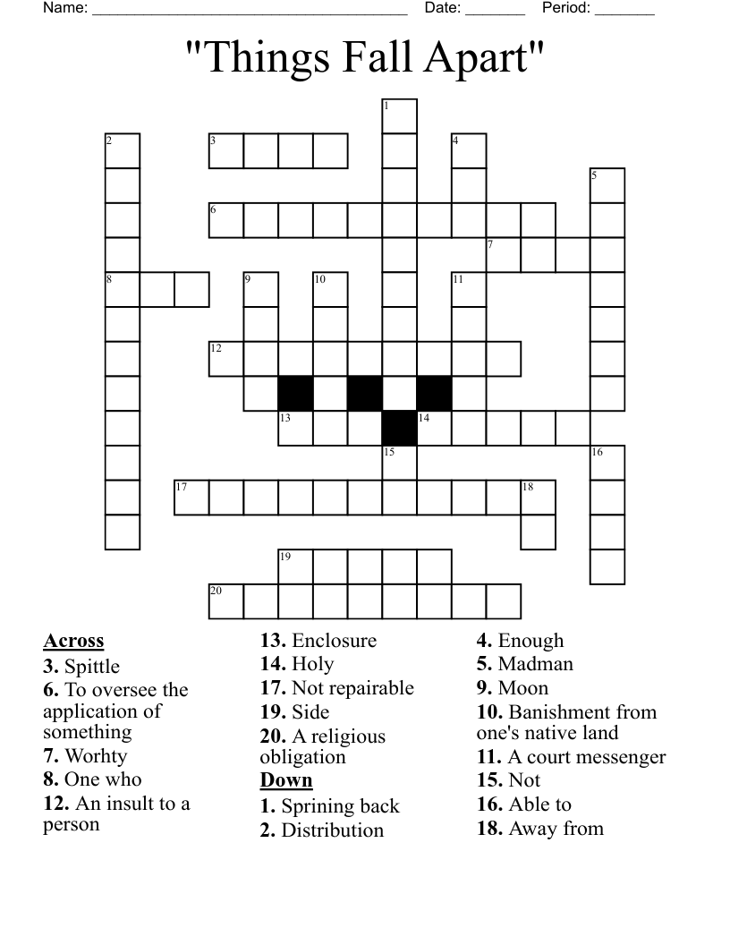 Things Fall Apart Crossword WordMint Things Fall Apart Crossword WordMint
